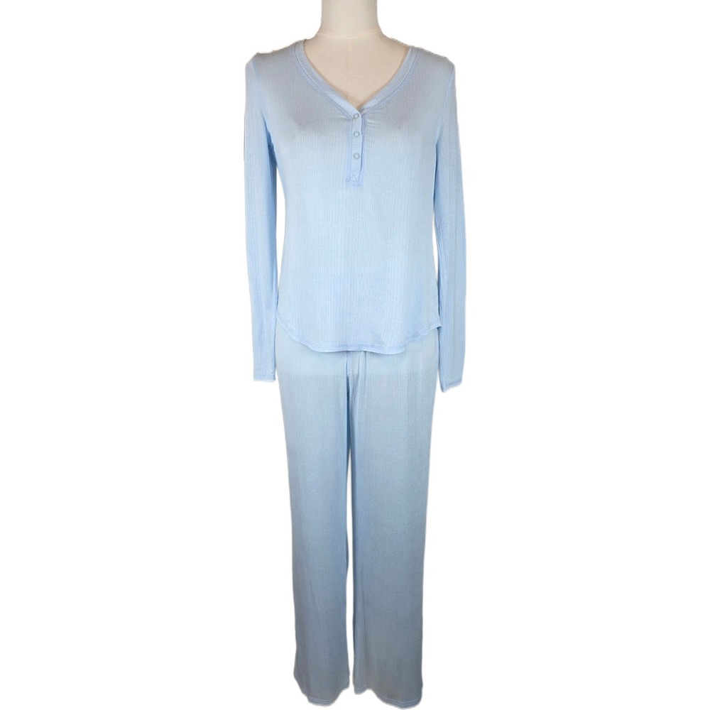 Honeydew Light Ribbed Blue Pajama Set Henley Top & Pants